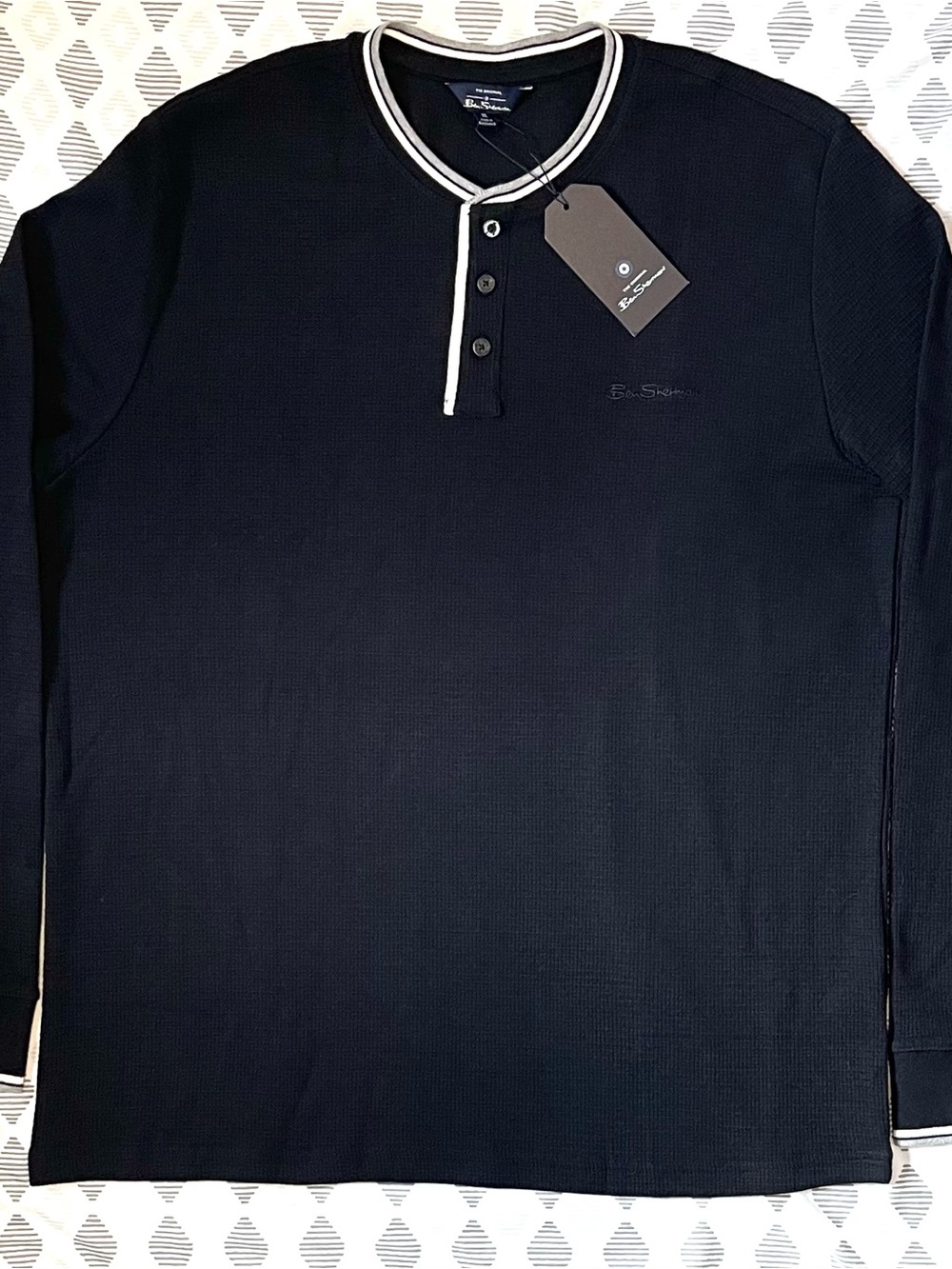 NWT Ben Sherman Waffle Henley Shirt - The Original Grey & White Trim - Size XL
